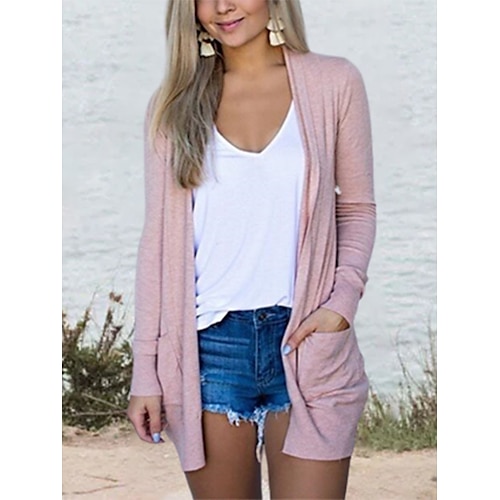 

Gilet Cardigan Maille Femme A côtes Tricoter Normal Poche Couleur unie Ouvrir le devant mode Décontractées du quotidien Sortie manche longue Automne Hiver Noir Rose Claire S M L