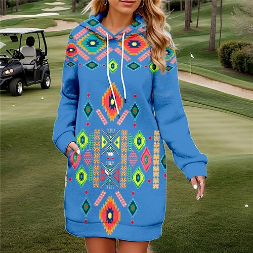 

Mujer vestido de golf Vestido con capucha Mantiene abrigado Transpirable Dispersor de humedad Manga Larga Ropa de golf Camiseta Correa Bolsillos laterales Impreso Primavera Otoño Tenis Golf pepinillo