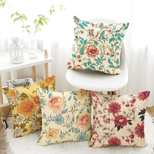 

Watercolor Floral Double Side Pillow Cover 4PC Soft Decorative Square Cushion Case Pillowcase for Bedroom Livingroom Sofa Couch Chair