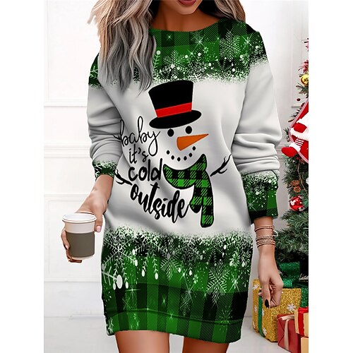 

femme Noël tenue décontractée robe sweat mini robe chaud mode extérieur vacances col rond imprimé père Noël bonhomme de neige coupe ample vert armée rouge bleu marine s m l xl xxl