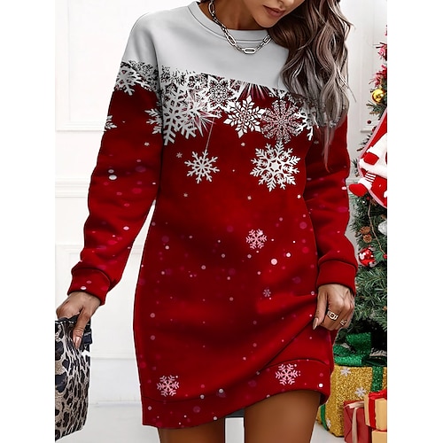 

femme noël tenue décontractée sweat robe mini robe chaud mode extérieur vacances col rond imprimé imprimé coupe ample jaune rouge bleu s m l xl xxl