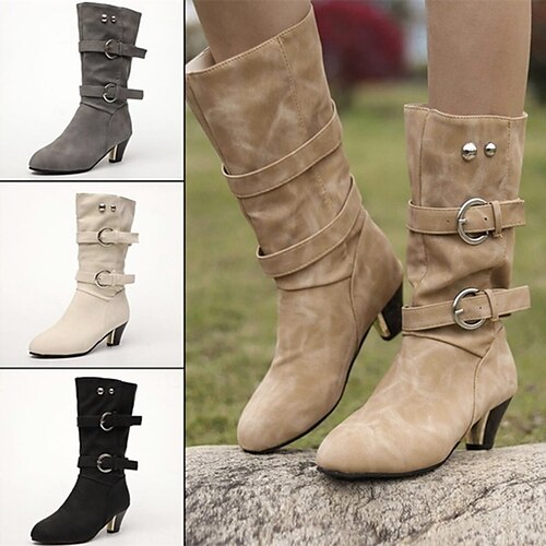 

Mujer Botas Tallas Grandes Botas de tacon Exterior Diario Botas a media pierna Hebilla Tacón Cuadrado Dedo Puntiagudo Elegante Sensual Satén Cremallera Color sólido Negro Gris claro Caqui