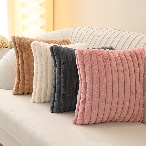 

Housses de coussin en velours, taie d'oreiller rayée, décorative d'automne, en peluche, pour canapé, rouille