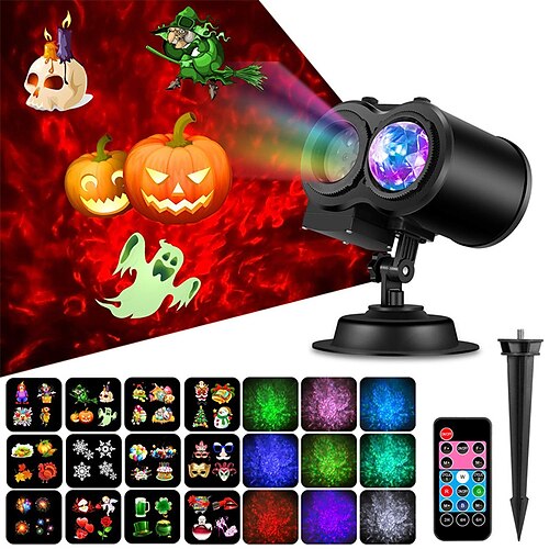 

Led 16/12 cartão de halloween/festa de natal projetor laser rotativo oceano onda floco de neve árvore led luz de palco decoração de parede para casa