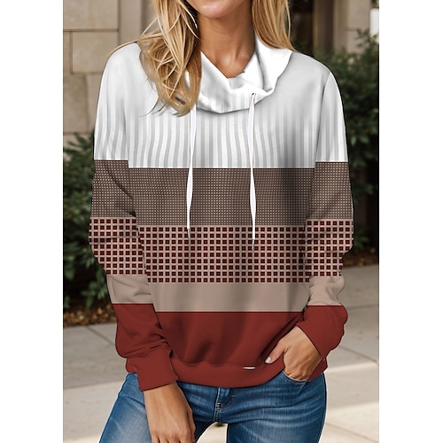 

Femme Sweat Sweat-shirt de Noël Vêtement de sport Festival Rose Claire Vin Rouge Plaid Bonhomme de neige Rayé Noël Casual Tour de cou manche longue haut Micro-élastique Automne hiver