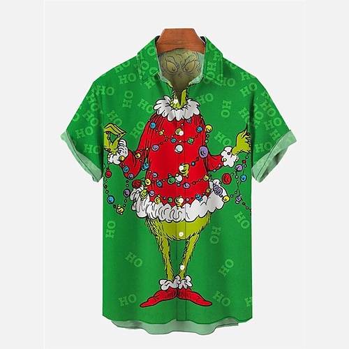 

Christmas Shirts Santa Claus Grinch Abstract Casual Men's Shirt Outdoor Christmas Street Fall Turndown Short Sleeve Black Purple Green S M L