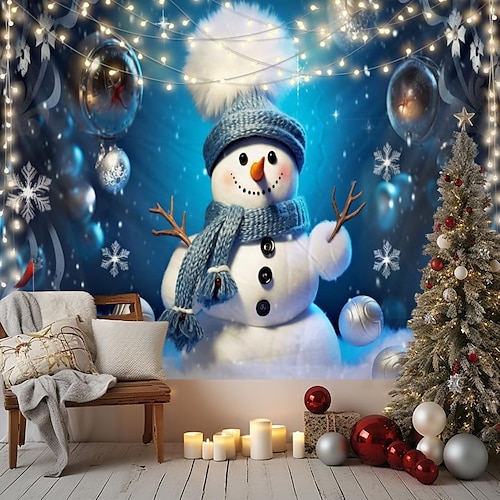 

Tapiz colgante de muñeco de nieve de Navidad, arte de pared, tapiz grande, decoración mural, fotografía, telón de fondo, manta, cortina, hogar, dormitorio, sala de estar