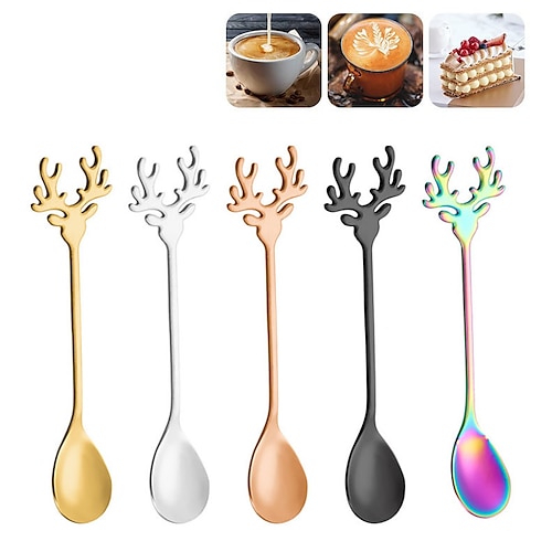 

Décor de cuillère de noël, cuillère à mélanger à dessert en acier inoxydable, cuillère à café d'élan de noël