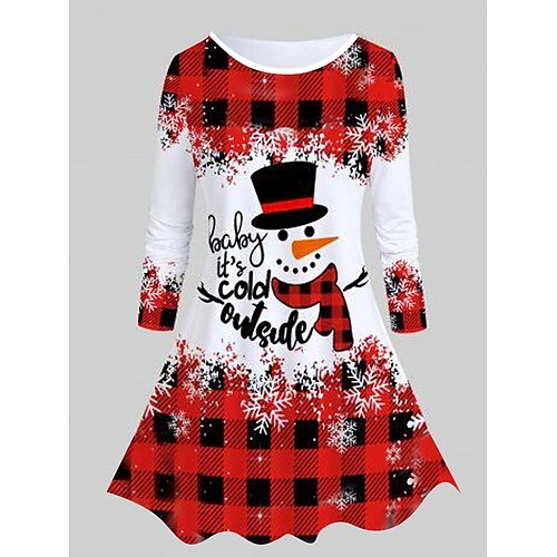 

Tenue décontractée Robe de Noël Robe t-shirt Femme Plaid Bonhomme de neige Poche Imprimer Col Ras du Cou Mode Vêtement de rue Extérieur Noël manche longue Standard Rouge Bleu Vert Automne Hiver S M L