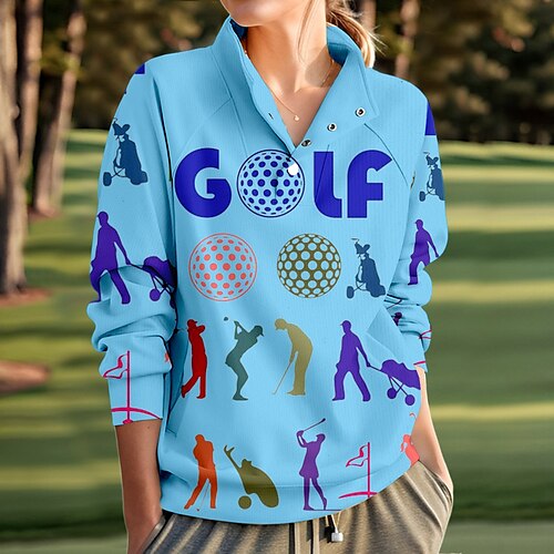 

Femme Sweat à capuche de golf Pull de golf Sweat Golf Chaud Respirable Evacuation de l'humidité manche longue Vêtements d'extérieur de golf Top Standard Bouton Poches latérales Imprimé Printemps