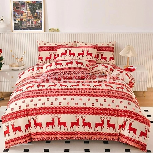 

Juego de funda nórdica con estampado de ciervos navideños, juegos de cama con funda de edredón estampada con funda de almohada tipo sobre, para dormitorio, decoración de habitación de invitados