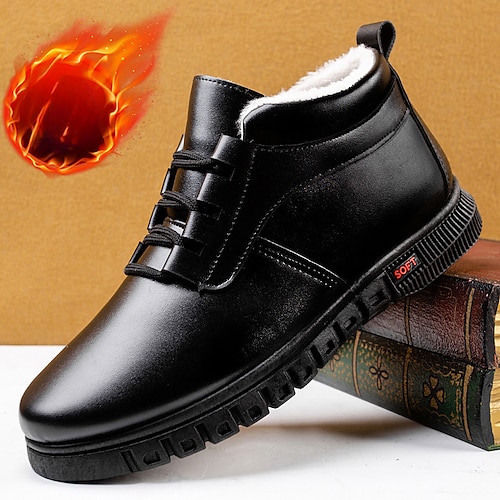 

Homens Botas Sapatos de vestir Forro de Lã Caminhada Vintage Casual Ao ar livre Diário Couro Quente Aumentar a Altura Confortável Mocassim Preto Outono Inverno