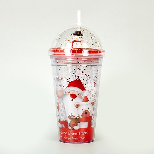 Creative Cartoon Water Bottle with Straw Cute Plastic Drinking