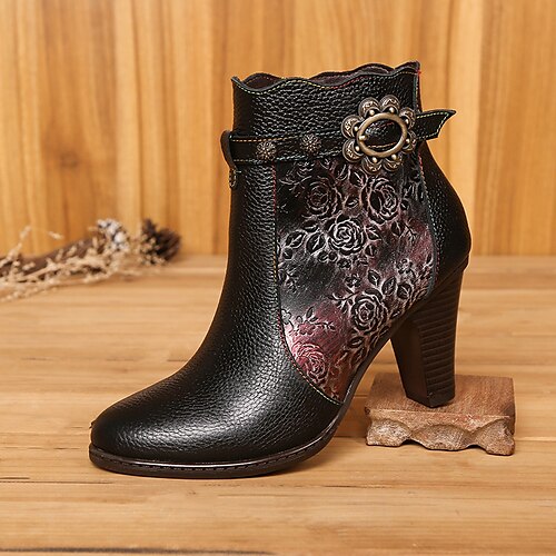 

Mujer Botas Tallas Grandes Zapatos hechos a mano Botas de tacon Diario Botines Botines Cremallera Flor Tacón Plano Dedo Puntiagudo Vintage Casual Confort Cuero Satén Cremallera Floral Negro