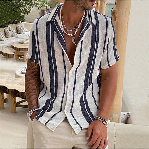 

Homme Chemise Chemise boutonnée Chemisette Chemise d'été Chemise Camp Chemise cubaine Noir Vert Bleu / Blanc Manche Courte Rayé Col rabattu Plein Air Casual Bouton bas Vêtement Tenue Mode