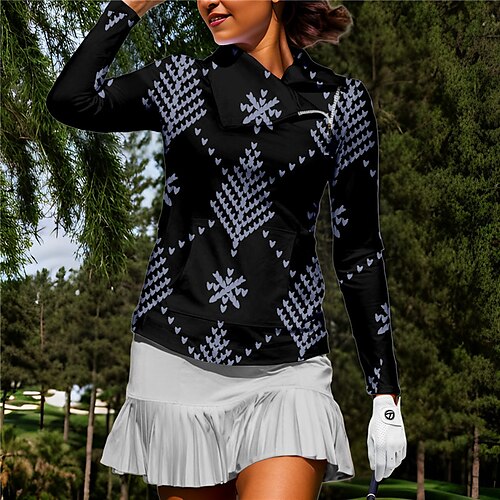 

polo pour femme chemise de golf de Noël thermique chaud respirant évacuant l'humidité à manches longues vêtements de golf vêtements de golf coupe régulière fermeture éclair poches latérales imprimé