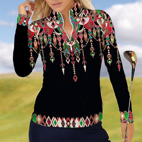 

Mujer Camisas de polo Camiseta de golf Transpirable Secado rápido Dispersor de humedad Manga Larga Ropa de golf ropa de golf Ajuste regular Cremallera Cuello alto Impreso Primavera Otoño Tenis Golf