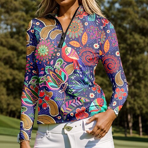 

Mujer Camisas de polo Camiseta de golf Transpirable Secado rápido Dispersor de humedad Manga Larga Ropa de golf ropa de golf Ajuste regular Cremallera Cuello alto Floral Primavera Otoño Tenis Golf