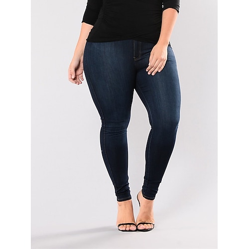 

Damenhosen, Plus-Size-Curve-Hosen, Jeggings, in voller Länge, Mode, Streetwear, Straße, Alltag -3#Indigo-Band-Handwerk -1#Indigo L XL Herbst Winter