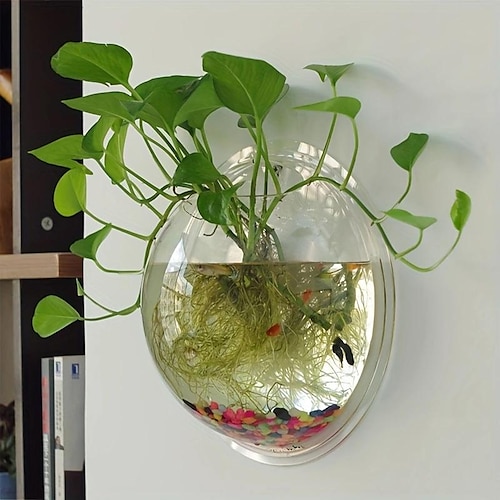 

Jardinera hidropónica con perforación gratuita, maceta para decoración del hogar, montaje para colgar en la pared, cuenco para acuario con burbujas, pecera, acuario, minimaceta para el hogar (planta simulada enviada en color aleatorio)