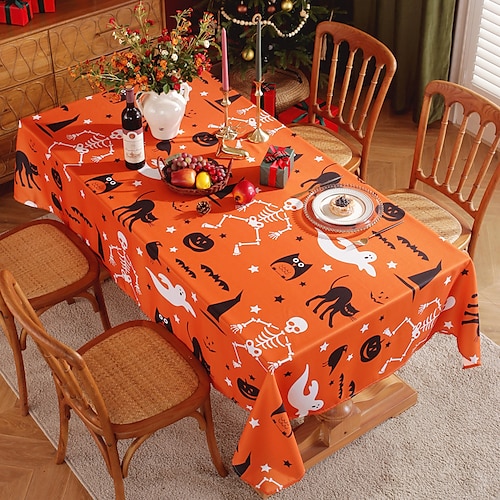 

Decoração de halloween toalha de mesa abóbora vinil toalha de mesa ao ar livre pano capa de mesa retângulo oval para piquenique casamento jantar páscoa