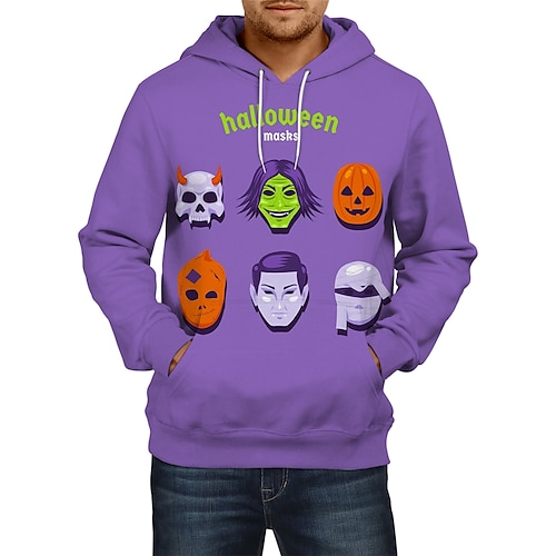 

Halloween Kürbis Kapuzenshirt Bedruckt Vordertasche Grafik Kapuzenshirt Für Herren Damen Unisex Erwachsene 3D-Druck 100% Polyester Casual