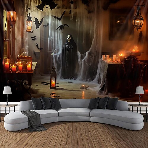 

Tapiz colgante de casa fantasma de Halloween, arte de pared, tapiz grande, decoración mural, fotografía, telón de fondo, manta, cortina, hogar, dormitorio, sala de estar, decoración, decoraciones de