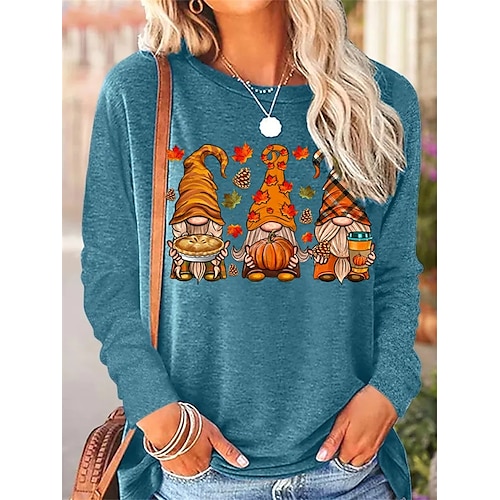 

Women's T shirt Tee Christmas Shirt Black Pink Blue Santa's Helper Print Long Sleeve Christmas Weekend Festival / Holiday Round Neck Regular Fit Painting Spring Fall