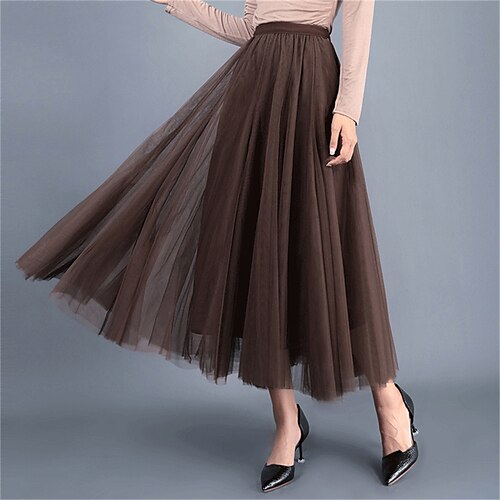 

Saia feminina tutu saia longa midi tule roxo profundo vinho vermelho cinza azul lago verde saias outonoamp; inverno franzido moda casual diário feriado tamanho único