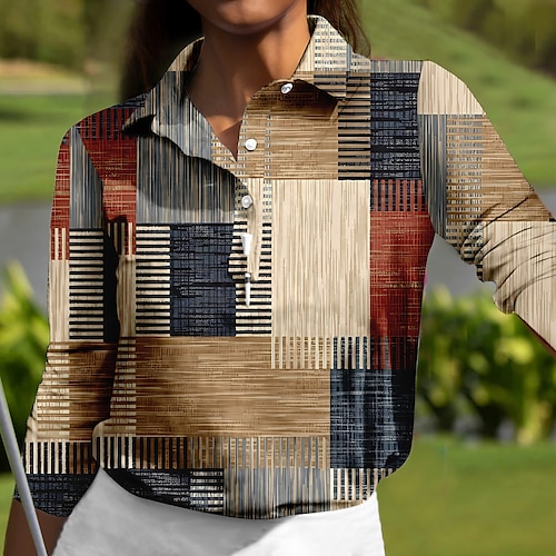 

Mujer Camisas de polo Camiseta de golf Polo con botones Transpirable Secado rápido Dispersor de humedad Manga Larga Ropa de golf ropa de golf Ajuste regular Plaid Primavera Otoño Tenis Golf pepinillo