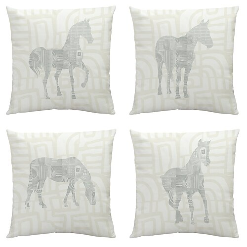 

Housse de coussin double face cheval simple, taie d'oreiller carrée décorative douce, pour chambre à coucher, salon, canapé, chaise, 4 pièces