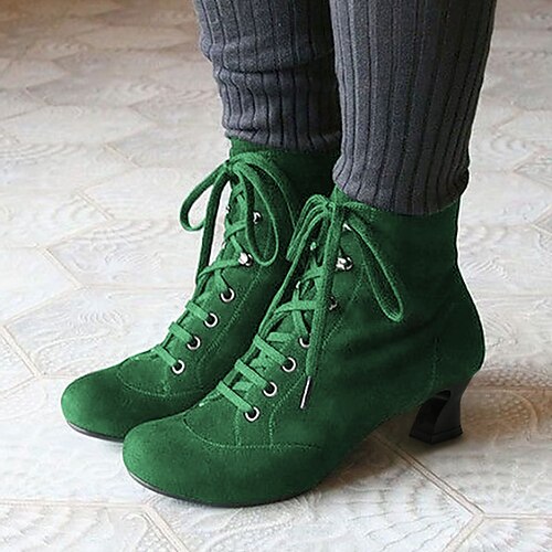 

Mujer Botas Bullock Zapatos Zapatos de gamuza tacones de tiras Exterior Trabajo Diario Botines Botines Invierno Tacón Cono Vintage Moda Lujoso Ante Cordones Color sólido Vino Negro Rojo