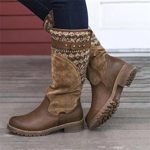 

Mulheres Botas Botas desleixadas Tamanhos Grandes Ao ar livre Diário Botas da panturrilha Inverno Cadarço Salto de bloco Ponta Redonda Férias Vintage Casual Couro Sintético Camursa Sintética zíper