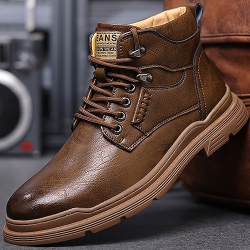 

Homens Botas Botas de Moto Vintage Clássico Casual Ao ar livre Diário Pele Aumentar a Altura Confortável Resistência ao desgaste Botas / Botins Preto Cáqui Outono Inverno
