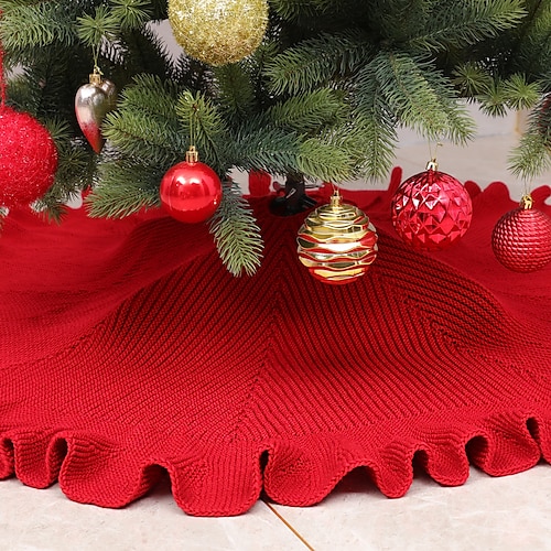 

Adornos navideños, falda plisada para árbol con borde curvo, falda tejida para árbol de Navidad, suministros de Navidad, delantal inferior para árbol