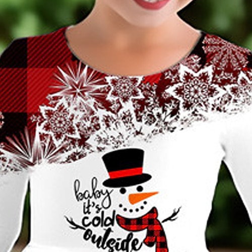  FILLE 3D Plaid Bonhomme de neige Motif de flocon de neige Robe Robe flocon de neige manche longue 3D effet Automne Hiver Vacances Sport & Loisir du quotidien Le style mignon Décontractées Magnifique