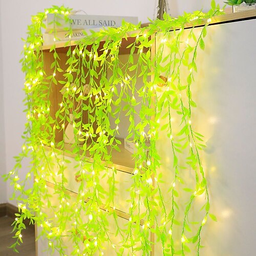 

Fée plante artificielle vigne guirlandes lumineuses 1m 10branche 100led feuille de saule vignes pour guirlande cour patio décor éclairage de vacances aa batterie puissance