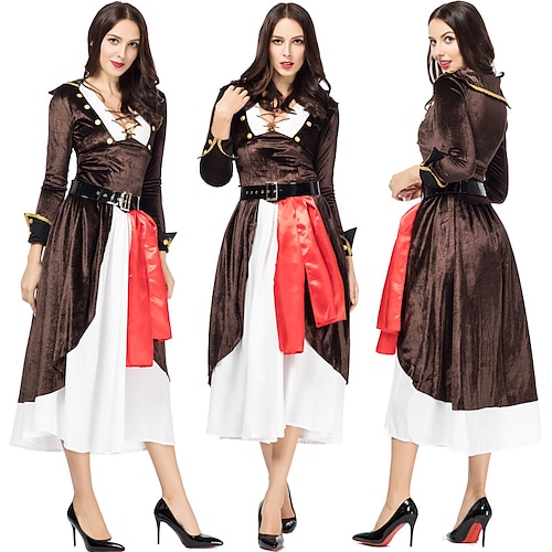 

Retro Vintage Medieval Renascentista Vestidos Pirata Viking Mulheres Cosplay Ocasiões Especiais Dia Das Bruxas Mascarilha LARP Vestido