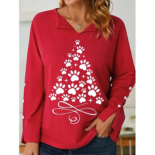 

Mujer Camiseta Camisa de Navidad Negro Blanco Rojo Árbol de Navidad Estampado Manga Larga Navidad Fin de semana Festival / Vacaciones Escote en Pico Ajuste regular Pintura Primavera Otoño