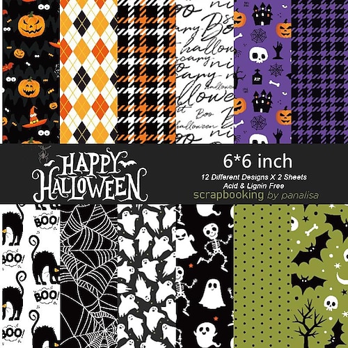 

5 ensembles/60 feuilles de papier de fond vintage pour Halloween 6 x 6 pouces motif simple face – Scrapbook bricolage album photo décor Halloween papier d'emballage 12 motifs