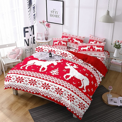 

Ensemble de housse de couette à motif de noël, ensembles de literie avec housse de couette boho imprimée avec taie d'oreiller enveloppe, pour chambre à coucher, décoration de chambre d'amis