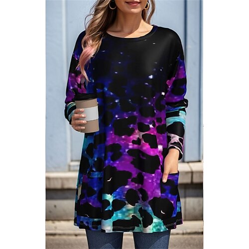 

Women's T shirt Tee Purple Khaki Graphic Butterfly Pocket Print Long Sleeve Daily Weekend Fashion Round Neck Regular Fit Butterfly Painting Spring Fall