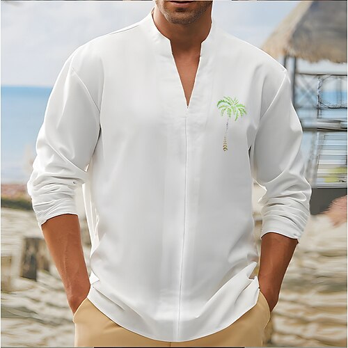 

Homme Chemise Cocotier Imprimés Photos Col V Blanche Rouge Bleu Vert Gris Extérieur Plein Air manche longue Imprimer Vêtement Tenue Mode Vêtement de rue Design Décontractées