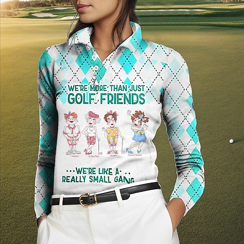 

Mulheres Camisa polo de caminhada Camisa de golfe Pólo de botões Respirável Secagem Rápida Pavio Humido Manga Longa Vestuário de golfe Roupas de golfe Normal Xadrez Estampado Primavera Outono Tênis