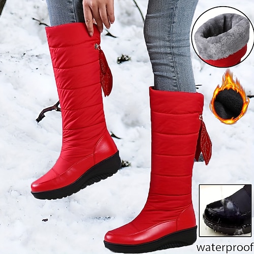 

Femme Bottes Bottes de neige Bottes mi-mollet du quotidien Bottes mi-mollet Hauteur de semelle compensée Bout rond Minimalisme Polyuréthane Mocassins Couleur unie Noir Rouge