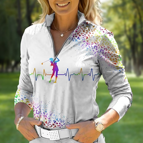 

Femme T-shirt POLO Chemise de golf Respirable Séchage rapide Evacuation de l'humidité manche longue Vêtements de golf Top Standard Zippé Col Montant Léopard Printemps Automne Tennis Le golf Pickleball