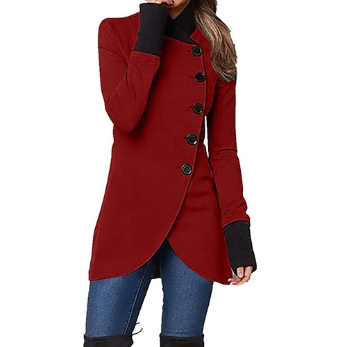 

Women's Overcoat Long Pea Coat Single Breasted Stand Collar Trench Coat Christmas Xmas Red Slim Fit Winter Coat Windproof Warm Comtemporary Stylish Casual Jacket Long Sleeve Black Wine Army Green