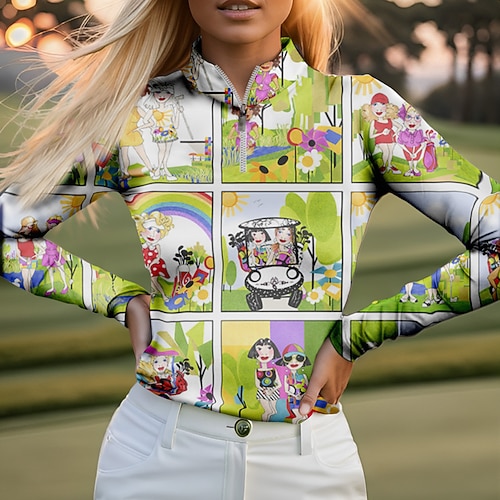 

Mujer Camisas de polo Camiseta de golf Transpirable Secado rápido Dispersor de humedad Manga Larga Ropa de golf ropa de golf Ajuste regular Cremallera Cuello alto Caricatura Primavera Otoño Tenis