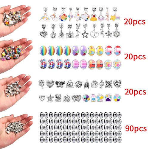 

165 Stück bunte Perlen, handgefertigtes Kinderarmband, passendes Lederband, Kopfband-Schmuckset