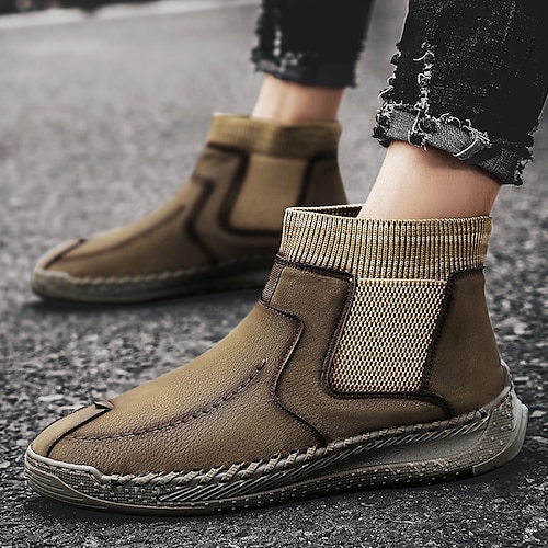 

Men's Boots Casual Shoes Plus Size Handmade Shoes Comfort Shoes Fleece lined Vintage Sporty Outdoor PU Warm Comfortable Slip Resistant Booties / Ankle Boots Loafer Black Brown Gray Fall Winter